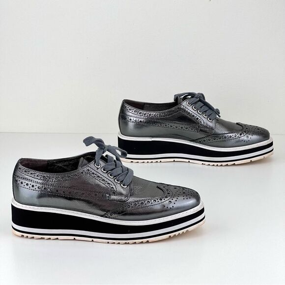 Anthropologie Silent D Metallic Platform Oxfords - Silver - Picture 4 of 9